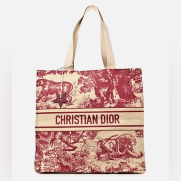 Dior Handbags - Christian Dior Exclusive ‘Dioriviera’ Red & Ivory Large Straw Tote Bag